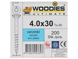 Woodies-Ultimate-Schroeven-4.0x30-Verzinkt-T-20-Deeldraad-200-stuks